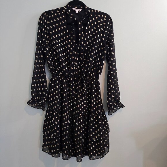 Nanette Lepore Long Sleeve Dress - Black with Gold Dots - Picture 3 of 10